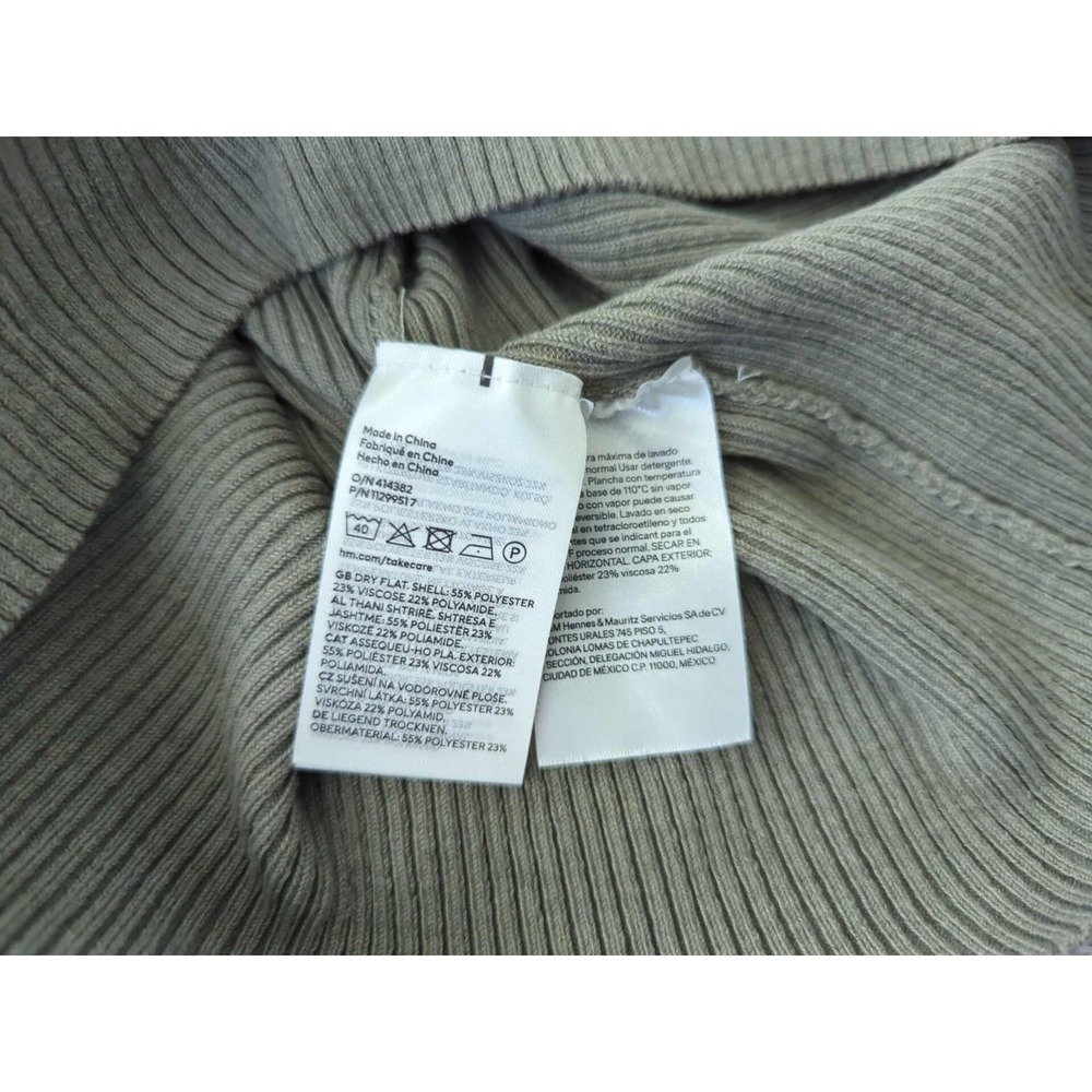 H&M Bodycon Dress Womens S Green Long Sleeve Square Neck Ribbed Knit Midi - Picture 6 of 8